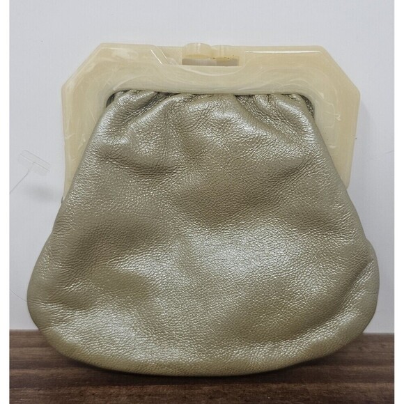 Source Unknown Handbags - Vintage Green Italian Leather Cream Marbled Tortoise Shell Kiss Lock Coin Purse